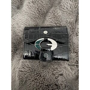 Guess Black Patent Crocodile Embossed Snap Wallet Coin Pocket
